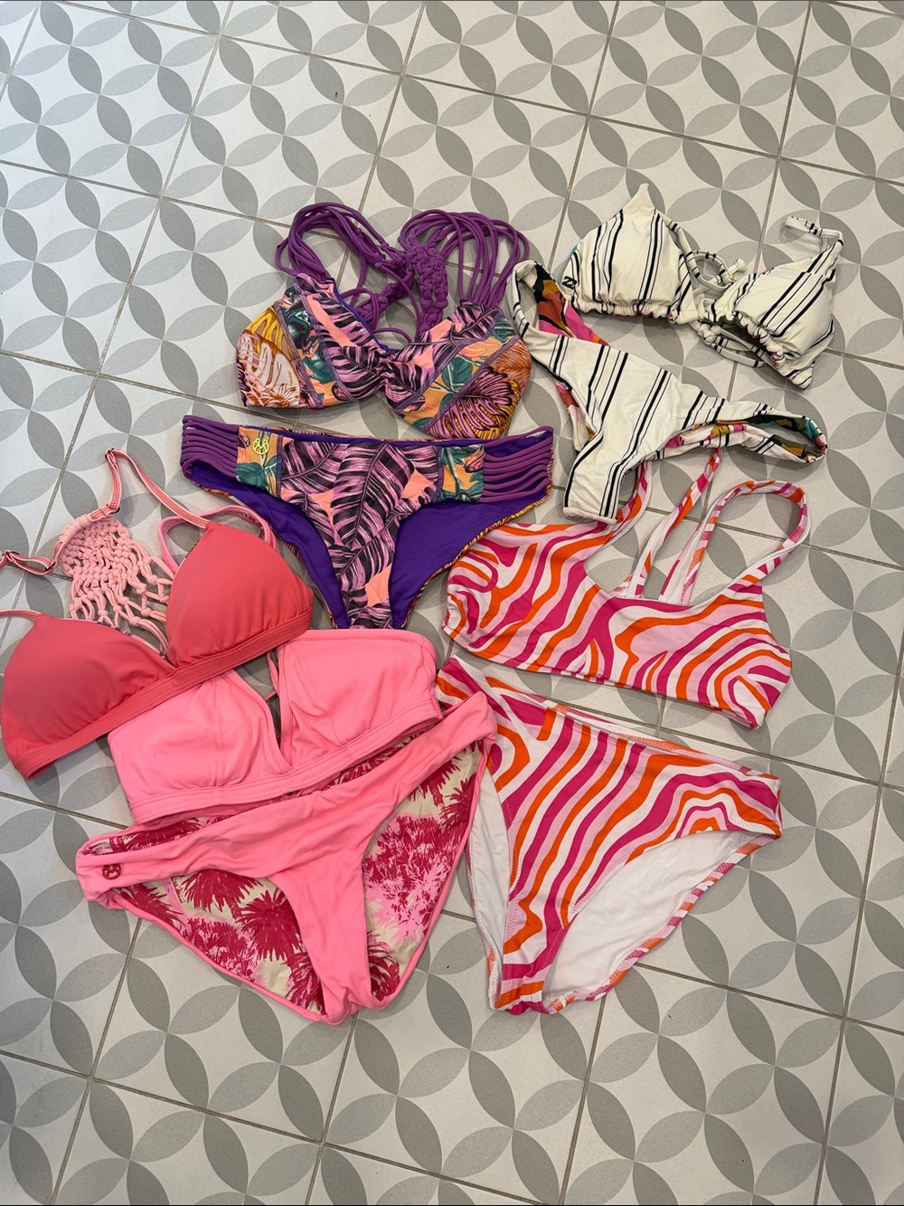Women’s Pink, Purple & Orange Patterned Bikini Set Collection